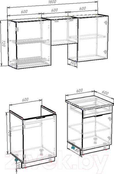 Изображение товара Кухонный гарнитур ВерсоМебель Эко-2 1.8 (сумеречный голубой/дуб гранж песочный/ст. альберика)