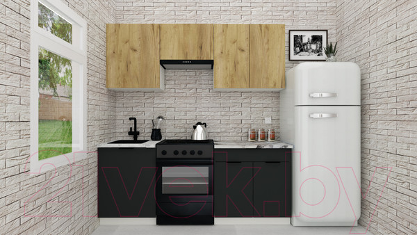 Изображение товара Кухонный гарнитур ВерсоМебель Эко-2 2.0 (дуб крафт золотой/антрацит/ст.альберика)