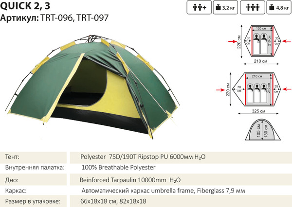 Изображение товара Палатка Tramp Quick 3 V2 2022 / TRT-097