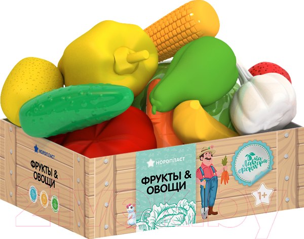 Изображение товара Набор игрушечных продуктов Нордпласт Фрукты и овощи в ящике / 437/1