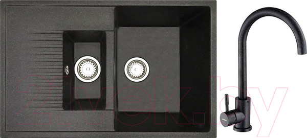 Изображение товара Мойка кухонная со смесителем БелЭворс Forma R + смеситель W4998-3-22 (черный)