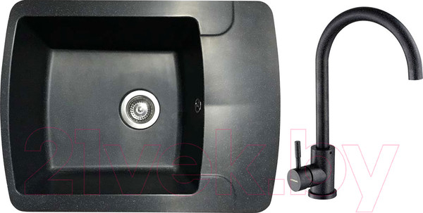 Изображение товара Мойка кухонная со смесителем БелЭворс Flexi L + смеситель W4998-3-22 (черный)