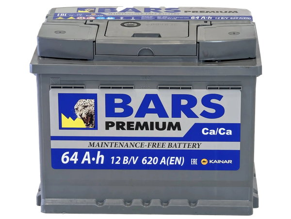 Изображение товара Автомобильный аккумулятор BARS Premium 64 R / 064 13 27 01 0021 09 11 0 L (64 А/ч)