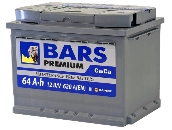 Изображение товара Автомобильный аккумулятор BARS Premium 64 R / 064 13 27 01 0021 09 11 0 L (64 А/ч)