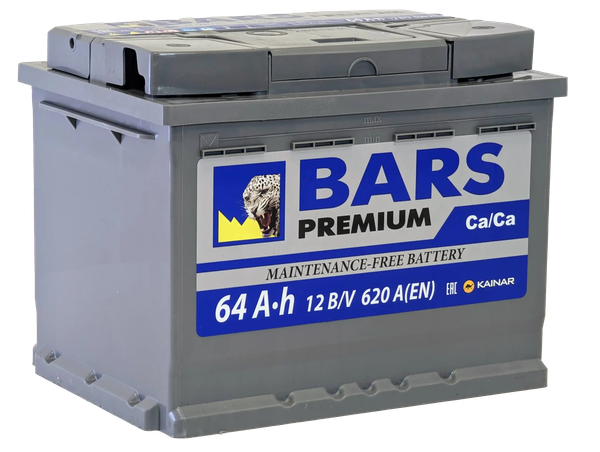 Изображение товара Автомобильный аккумулятор BARS Premium 64 R / 064 13 27 01 0021 09 11 0 L (64 А/ч)