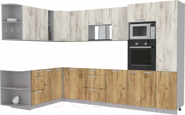 Изображение товара Кухонный гарнитур Интерлиния Мила Лайт 1.88x3.2 левая без столешницы (дуб белый/дуб золотой)