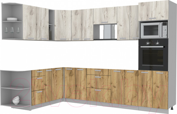 Изображение товара Кухонный гарнитур Интерлиния Мила Лайт 1.88x3.0 левая без столешницы (дуб белый/дуб золотой)