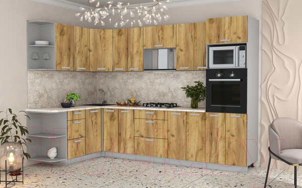 Изображение товара Кухонный гарнитур Интерлиния Мила Лайт 1.88x3.0 левая без столешницы (дуб золотой/дуб золотой)