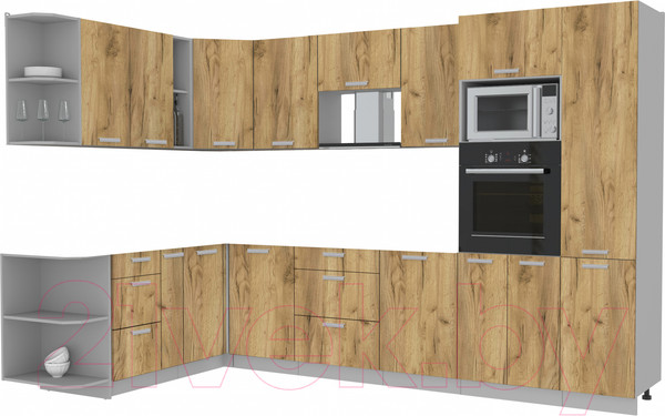 Изображение товара Кухонный гарнитур Интерлиния Мила Лайт 1.88x3.2 левая без столешницы (дуб золотой/дуб золотой)