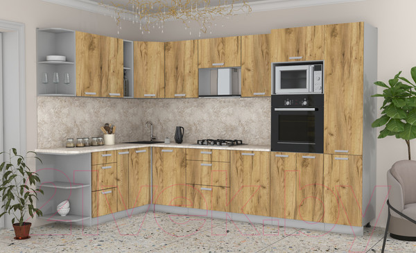 Изображение товара Кухонный гарнитур Интерлиния Мила Лайт 1.88x3.2 левая без столешницы (дуб золотой/дуб золотой)