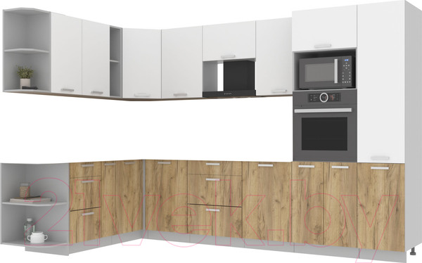 Изображение товара Кухонный гарнитур Интерлиния Мила Лайт 1.88x3.2 левая без столешницы (белый платинум/дуб золотой)