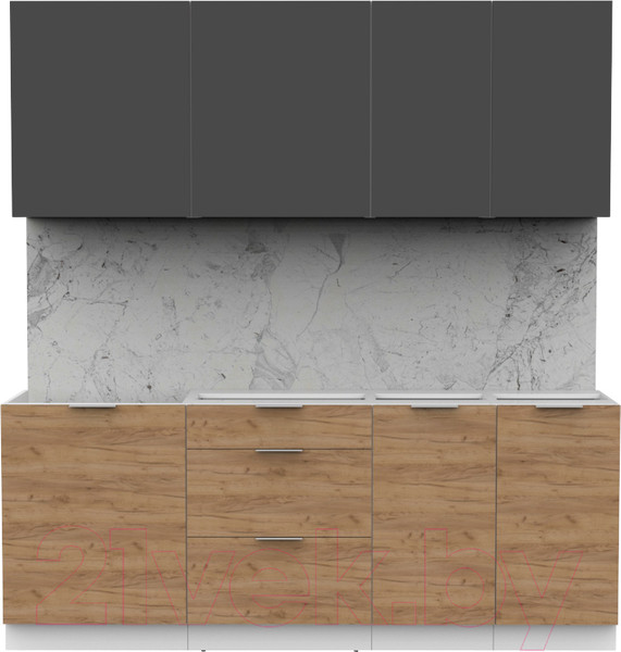 Изображение товара Кухонный гарнитур Интермебель Микс Топ-5 2.0м без столешницы (графит серый/дуб крафт золотой)