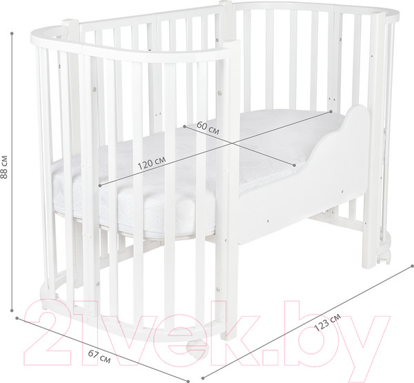 Изображение товара Детская кроватка INDIGO Baby Lux 3 в 1 (белый/натуральные стойки)