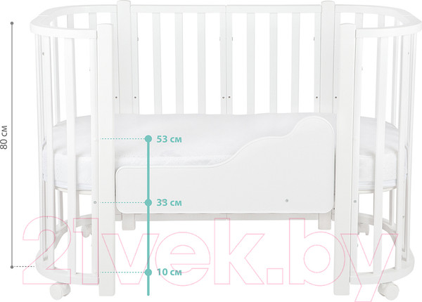Изображение товара Детская кроватка INDIGO Baby Lux 3 в 1 (белый/натуральные стойки)