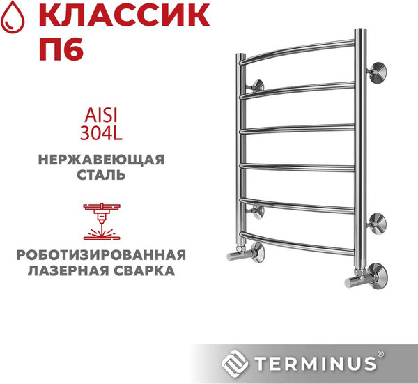 Изображение товара Полотенцесушитель водяной Terminus Классик П6 500x600 (RAL 9005)