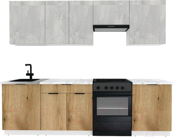 Изображение товара Кухонный гарнитур ВерсоМебель Эко-2 2.6 (бетонный камень/дуб эвок прибрежный)