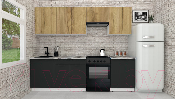 Изображение товара Кухонный гарнитур ВерсоМебель Эко-2 2.6 (дуб крафт золотой/антрацит/ст.альберика)