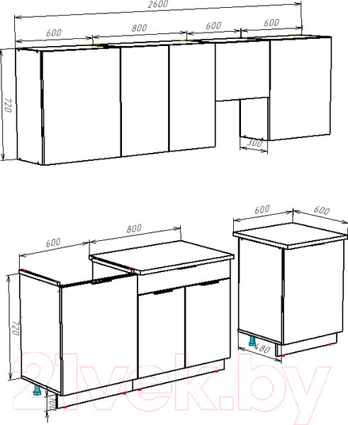Изображение товара Кухонный гарнитур ВерсоМебель Эко-2 2.6 (дуб крафт золотой/антрацит/ст.альберика)