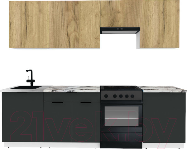 Изображение товара Кухонный гарнитур ВерсоМебель Эко-2 2.6 (дуб крафт золотой/антрацит/ст.альберика)