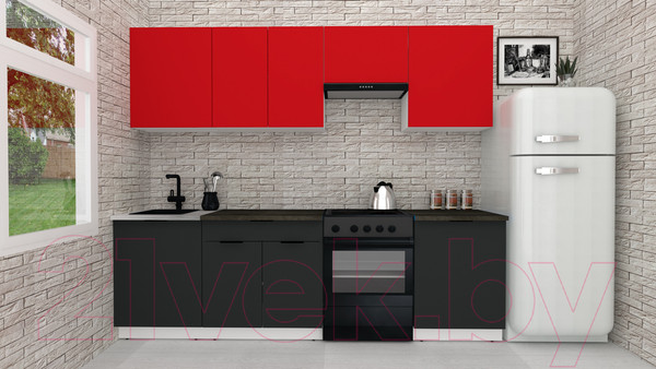 Изображение товара Кухонный гарнитур ВерсоМебель Эко-2 2.6 (красный чили/антрацит/ст.луна)