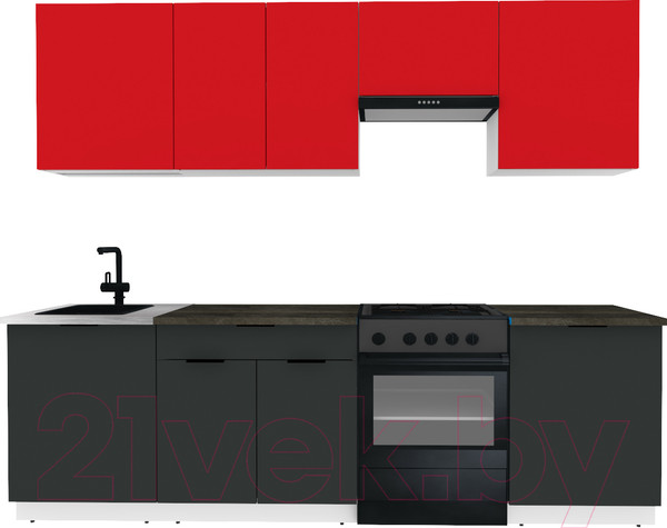 Изображение товара Кухонный гарнитур ВерсоМебель Эко-2 2.6 (красный чили/антрацит/ст.луна)
