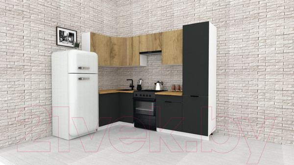 Изображение товара Кухонный гарнитур ВерсоМебель Эко-1 1.2x2.6 левая (дуб крафт золотой/антрацит/ст.золотистый дуб)