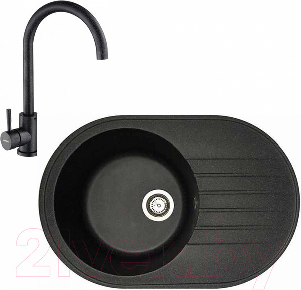 Изображение товара Мойка кухонная со смесителем БелЭворс Rondo L + смеситель W4998-3-22 (черный)