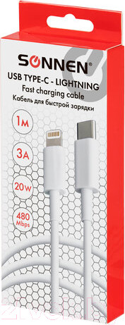 Изображение товара Кабель Sonnen USB Type-C-Lightning / 513612 (белый)