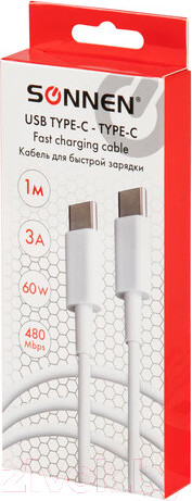 Изображение товара Кабель Sonnen USB Type-C-Type-C / 513613 (белый)