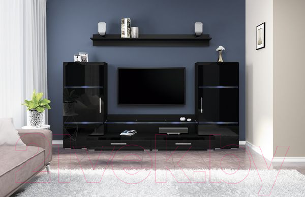 Изображение товара Тумба Bravo Мебель Домино ТВ 1800 (черный/черный глянец)