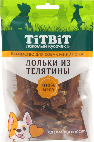 Изображение товара Лакомство для собак TiTBiT Дольки из телятины для собак мини пород / 24546 (70г)