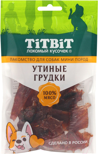 Изображение товара Лакомство для собак TiTBiT Утиные грудки для собак мини пород / 24553 (70г)