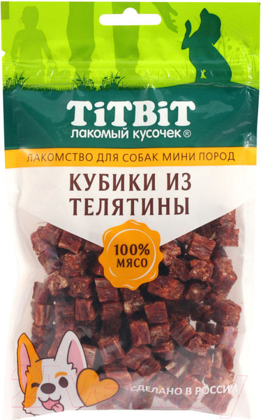 Изображение товара Лакомство для собак TiTBiT Кубики из телятины для собак мини пород / 24607 (100г)