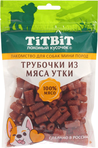 Изображение товара Лакомство для собак TiTBiT Трубочки из мяса утки для собак мини пород / 24614 (100г)