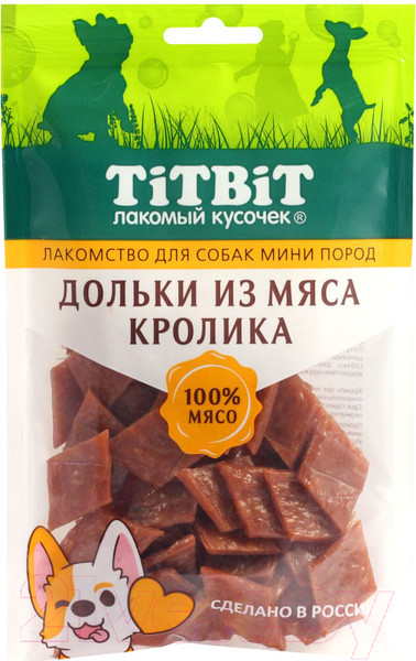Изображение товара Лакомство для собак TiTBiT Дольки из мяса кролика для собак мини пород / 24638 (100г)