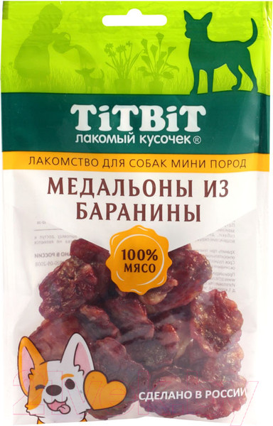 Изображение товара Лакомство для собак TiTBiT Медальоны из баранины для собак мини пород / 24645 (100г)