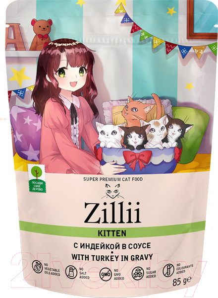 Изображение товара Влажный корм для кошек Zillii Kitten индейка в соусе / 5657050 (85г)
