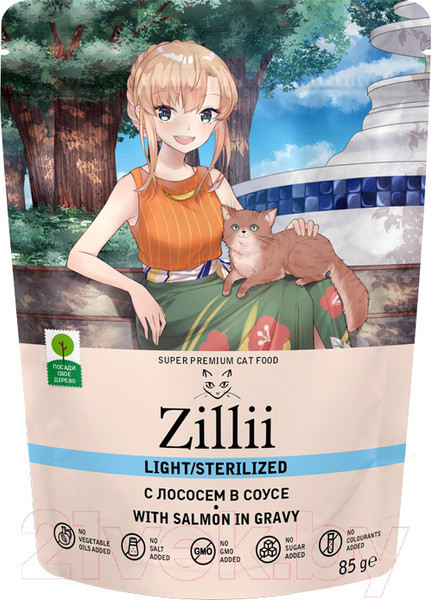 Изображение товара Влажный корм для кошек Zillii Sterilized/Light Cat Salmon Лосось в соусе / 5657055 (85г)