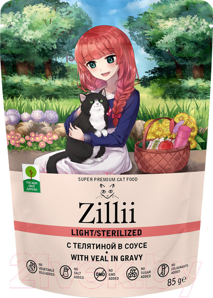 Изображение товара Влажный корм для кошек Zillii Sterilized/Light Cat Veal Телятина в соусе / 5657054 (85г)