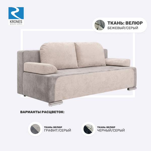 Изображение товара Диван KRONES Атлант (велюр бежевый/серый)