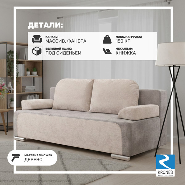Изображение товара Диван KRONES Атлант (велюр бежевый/серый)