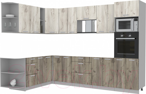Изображение товара Кухонный гарнитур Интерлиния Мила Лайт 1.88x3.0 левая без столешницы (дуб белый/дуб серый)