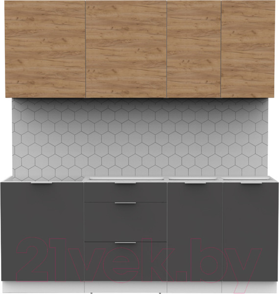 Изображение товара Кухонный гарнитур Интермебель Микс Топ-5 2.0м без столешницы (дуб крафт золотой/графит серый)