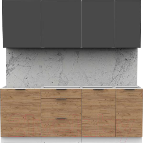 Изображение товара Кухонный гарнитур Интермебель Микс Топ-6 2.1м без столешницы (графит серый/дуб крафт золотой)