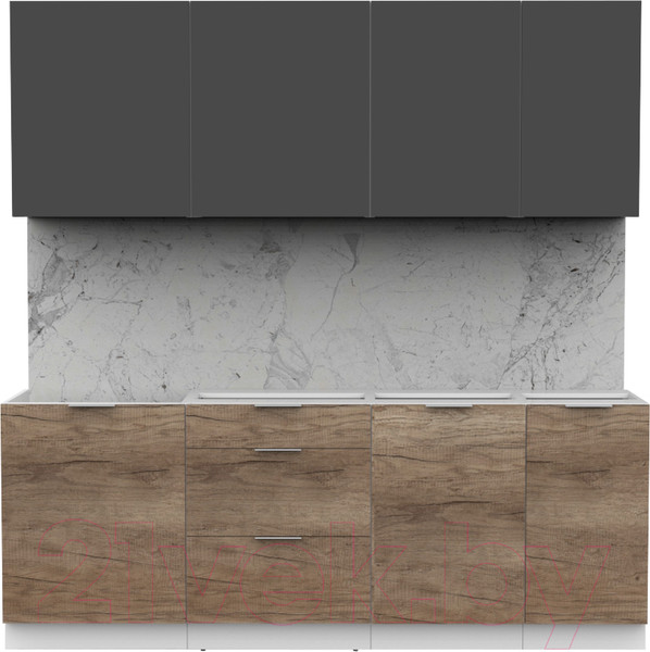 Изображение товара Кухонный гарнитур Интермебель Микс Топ-6 2.1м без столешницы (графит серый/дуб каньон)