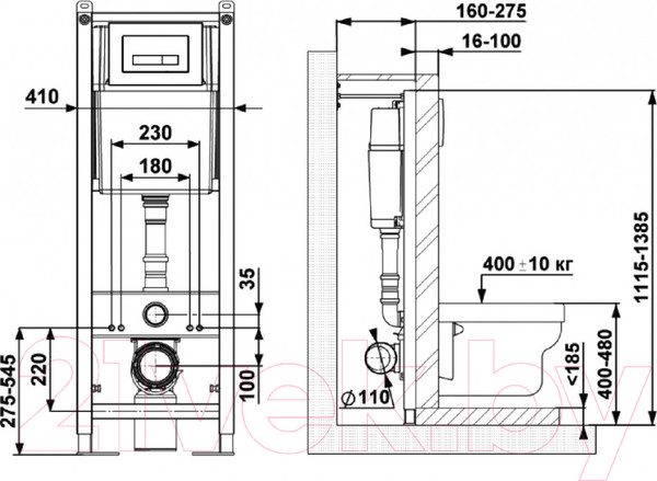 Изображение товара Инсталляция для унитаза Berges Atom Line 410 040338 (с кнопкой)