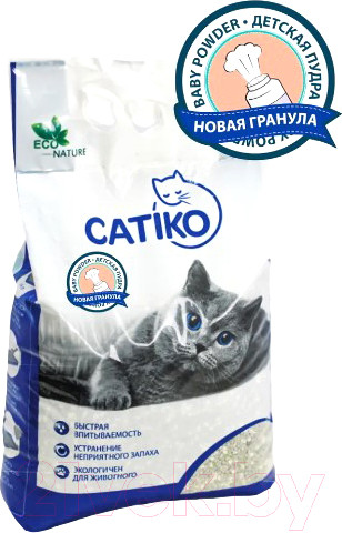 Изображение товара Наполнитель для туалета Catiko Комкующийся 3.9кг/5.5л (детская пудра)