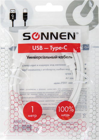 Изображение товара Кабель Sonnen USB 2.0-Type-C / 513558 (белый)