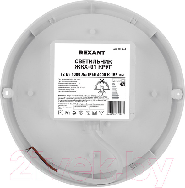 Изображение товара Светильник ЖКХ Rexant Круг ЖКХ-01 / 607-260