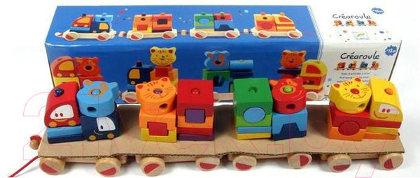 Изображение товара Развивающий игровой набор Djeco Пирамидка-паровозик Мой маленький поезд / 06315